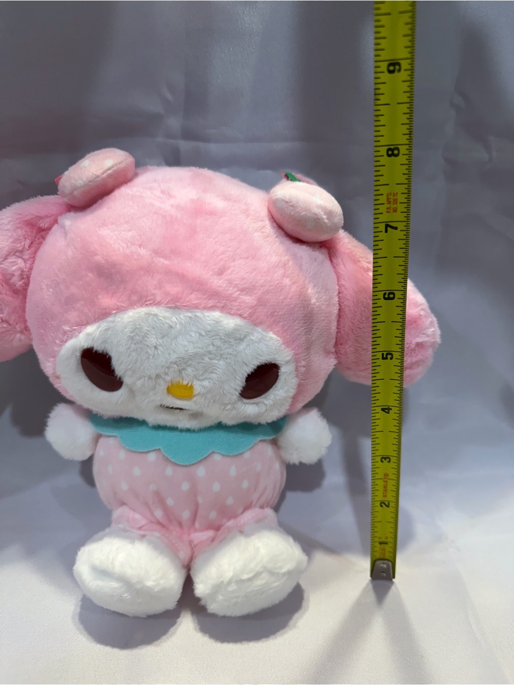 Sanrio My Melody Pink and White Plush with Teal Collar and strawberries